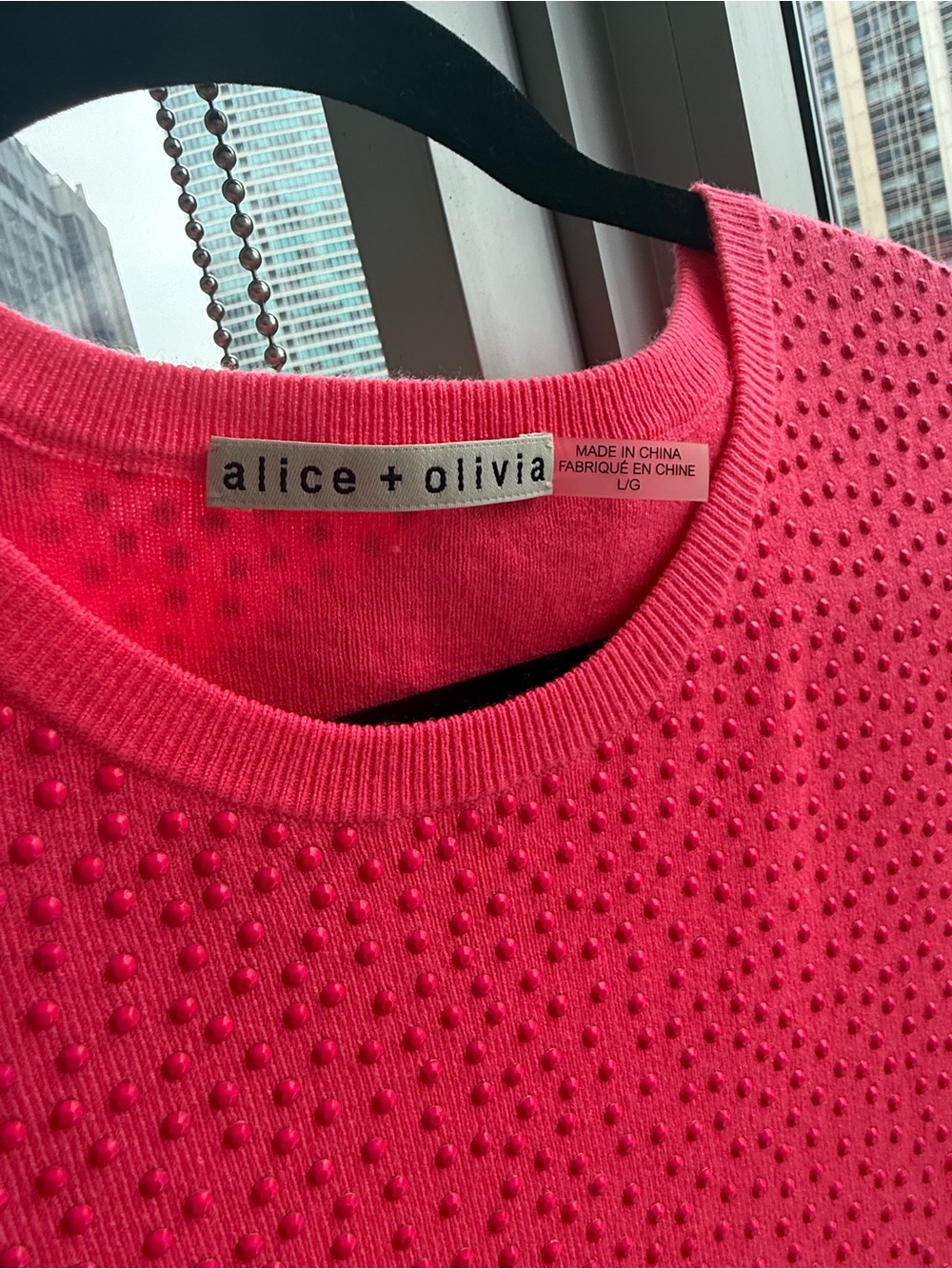 Alice + Olivia Hot Pink Textured Crewneck Mini dress - Picture 3 of 5